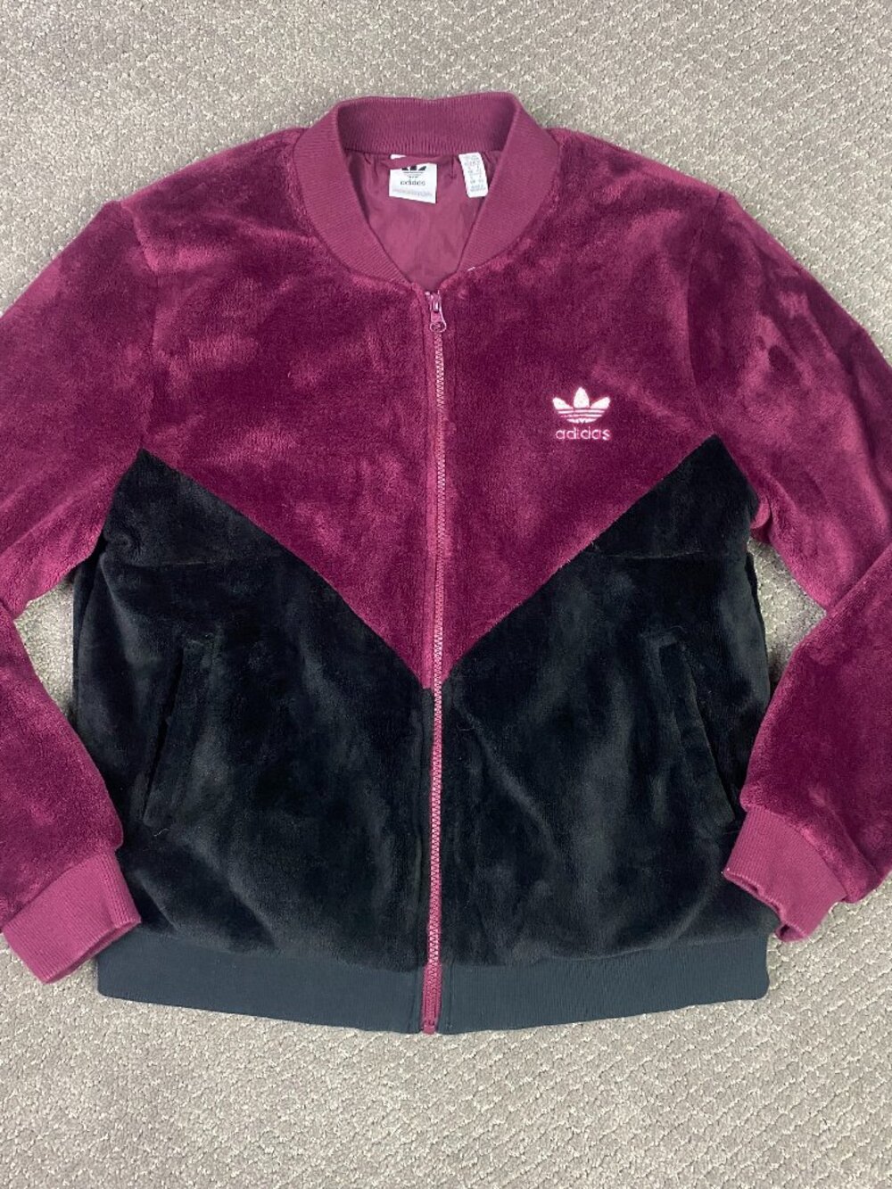 Adidas Fleece Track Jacket Womens Medium Burgundy Black Firebird  CLRDO